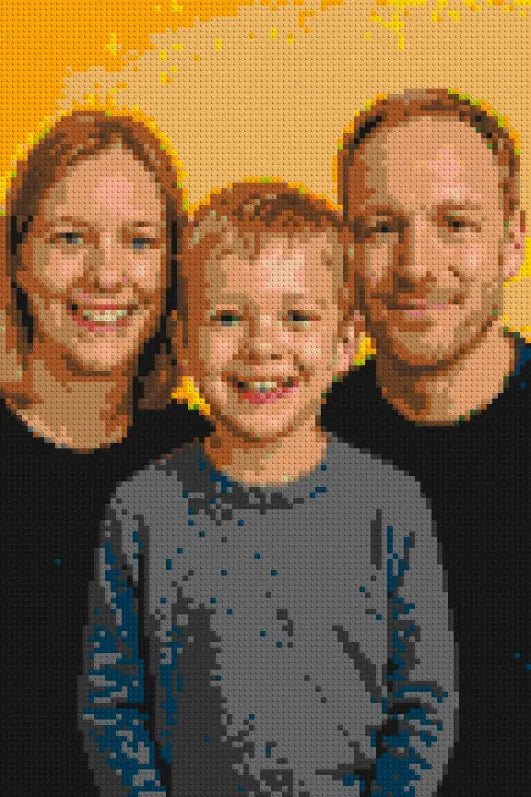 Familie mit Kind als personalisiertes LEGO®-kompatibles Fotomosaik im Hochformat – Größe S