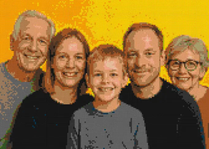 Kind mit Eltern und Großeltern als personalisiertes Fotomosaik im Querformat – Größe L